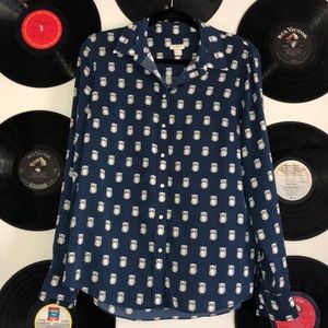 Silky owl print button up